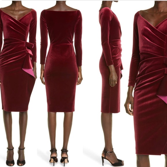 Chiara Boni la petite robe Silveria long sleeve velvet midi dress burgundy - Picture 5 of 11